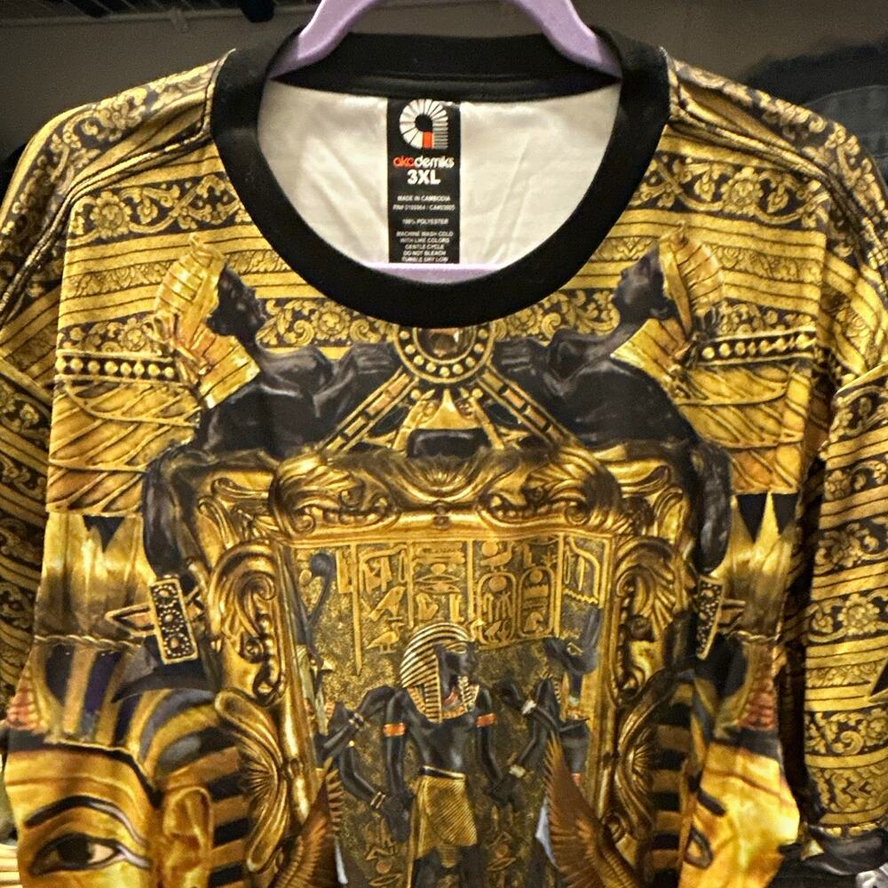 Akademiks Sublimation Products Mens Gold/Black Pharaoh Graphic Tee Size 3XL